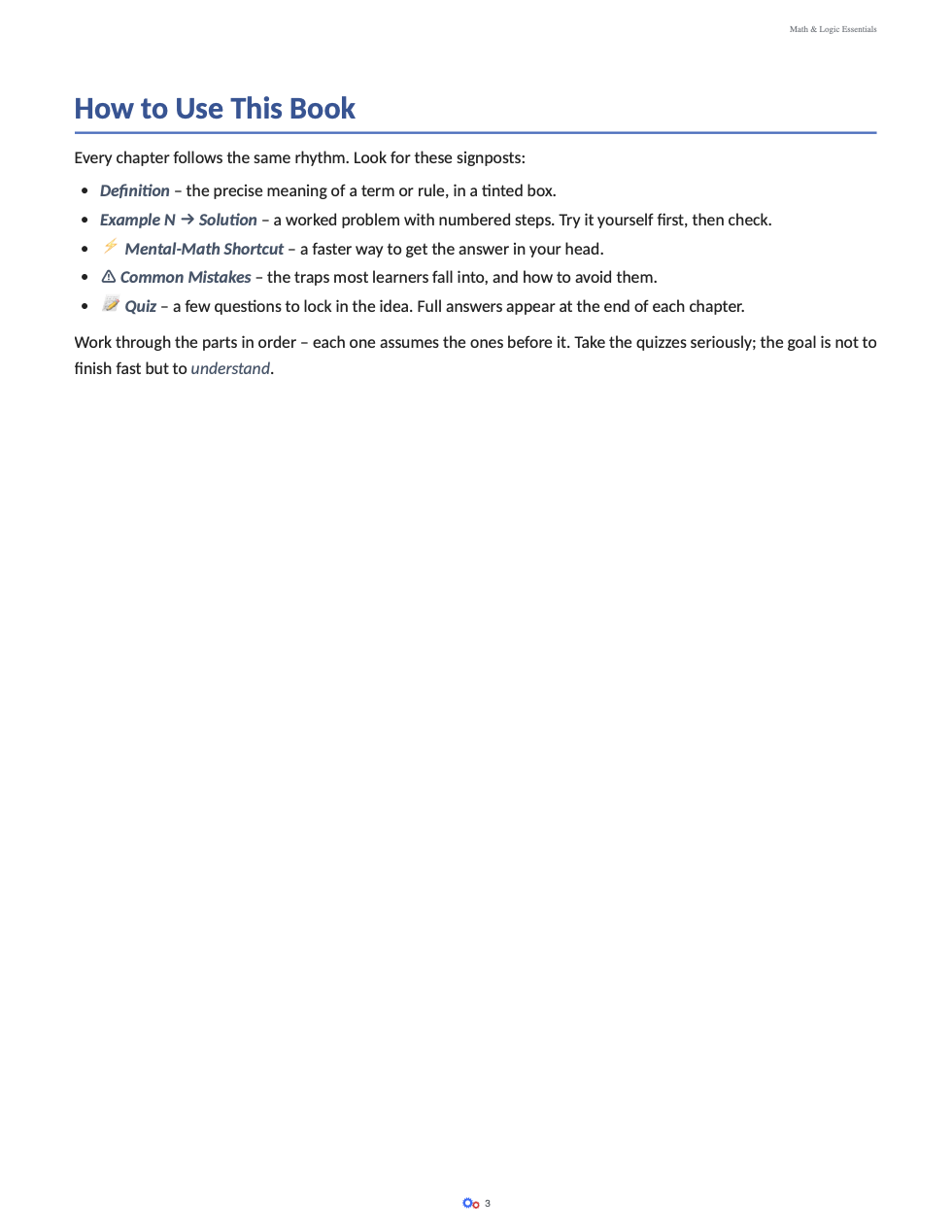 A page explaining how to use Math & Logic Essentials.