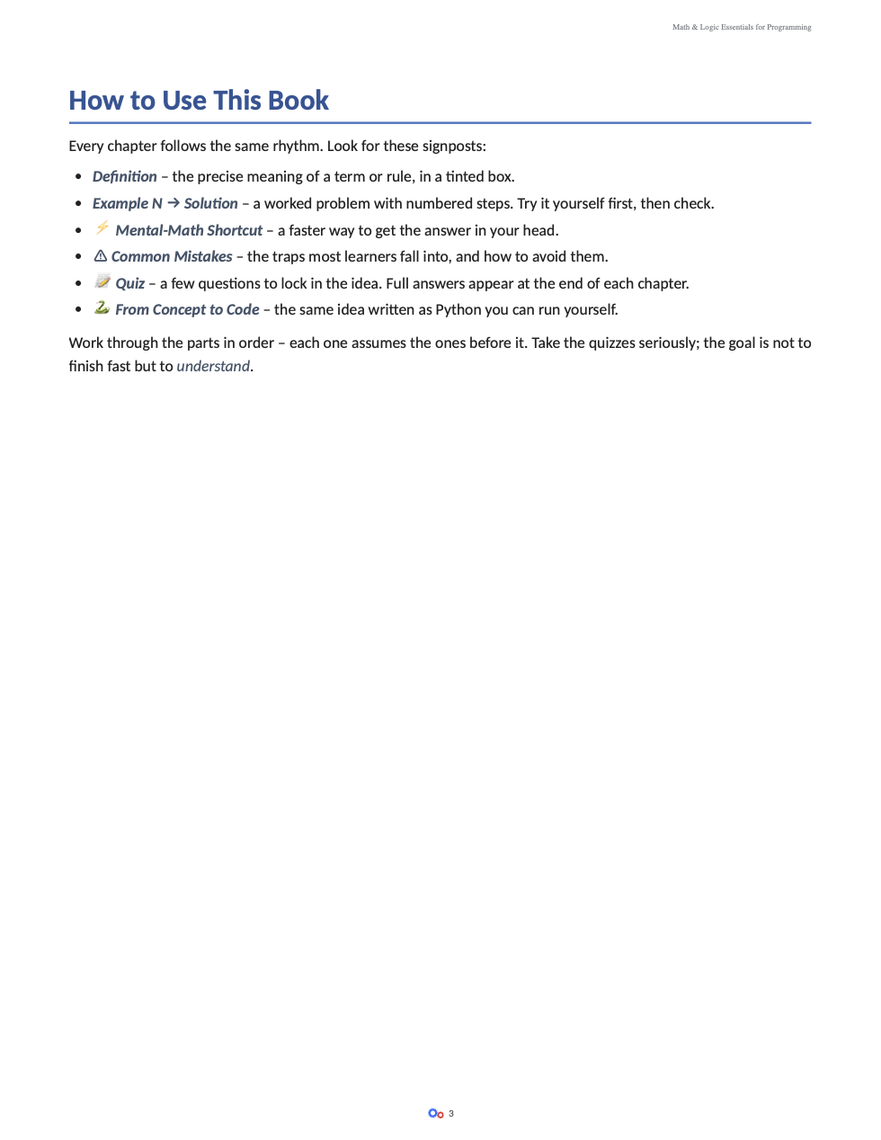 A page explaining how to use Math & Logic Essentials for Programming.