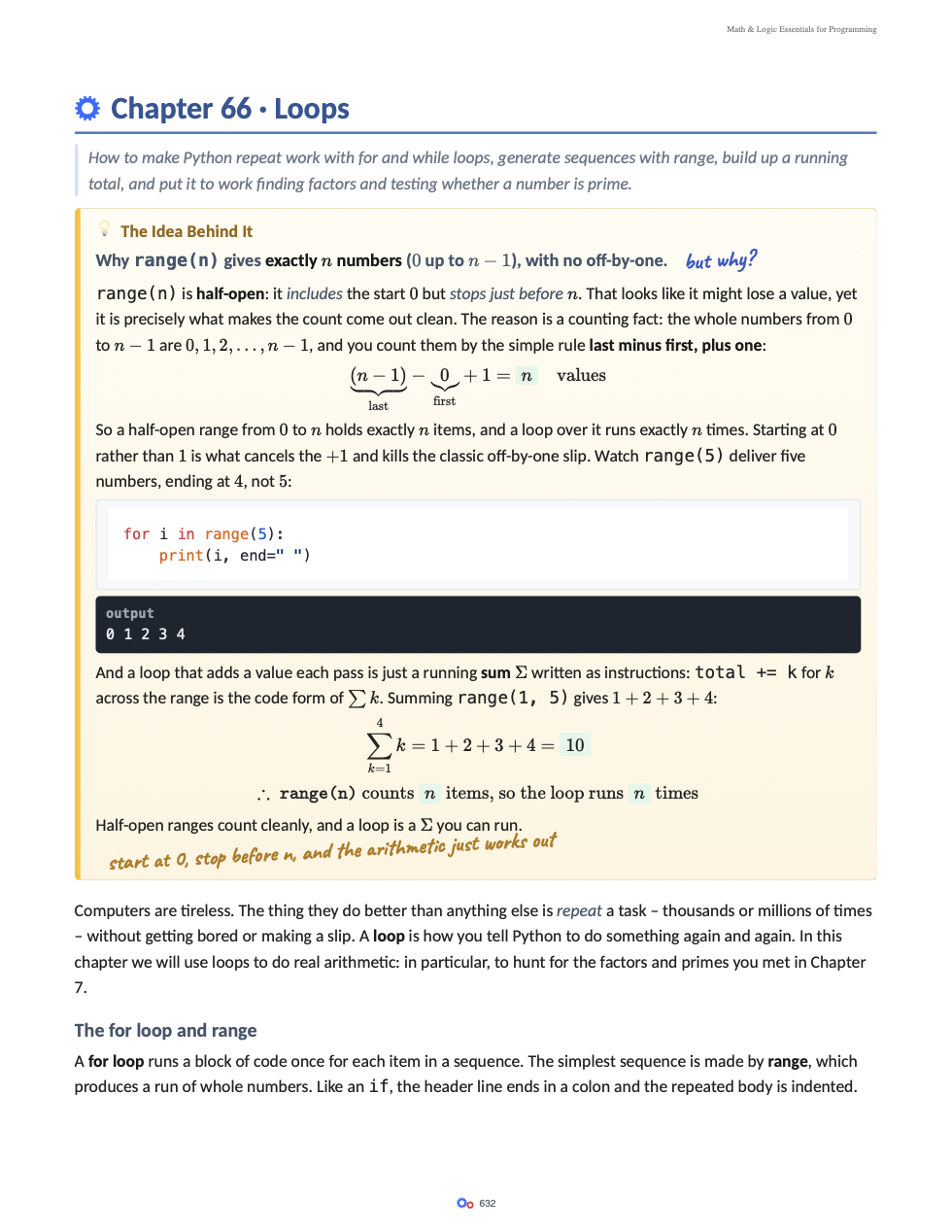 A Python page about loops, ranges, and repetition.