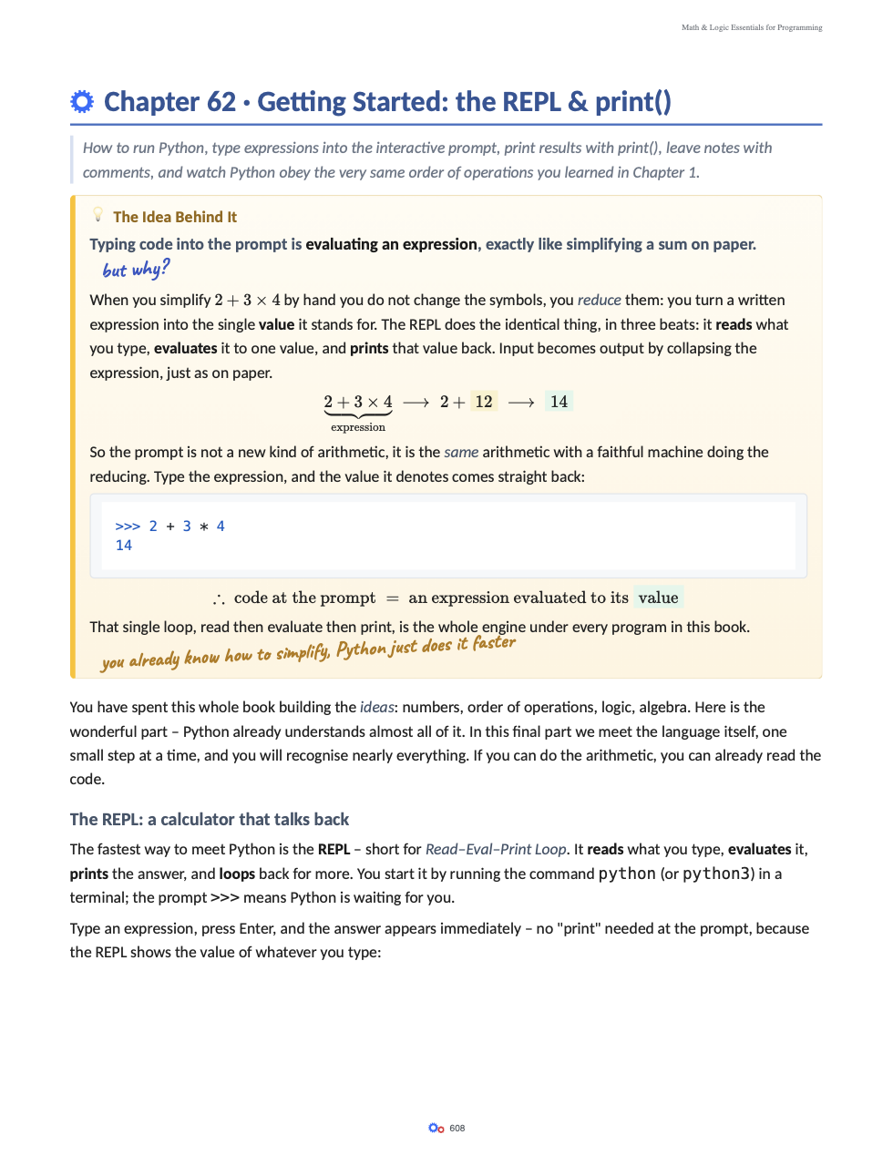 A Python page about getting started with the REPL and print.