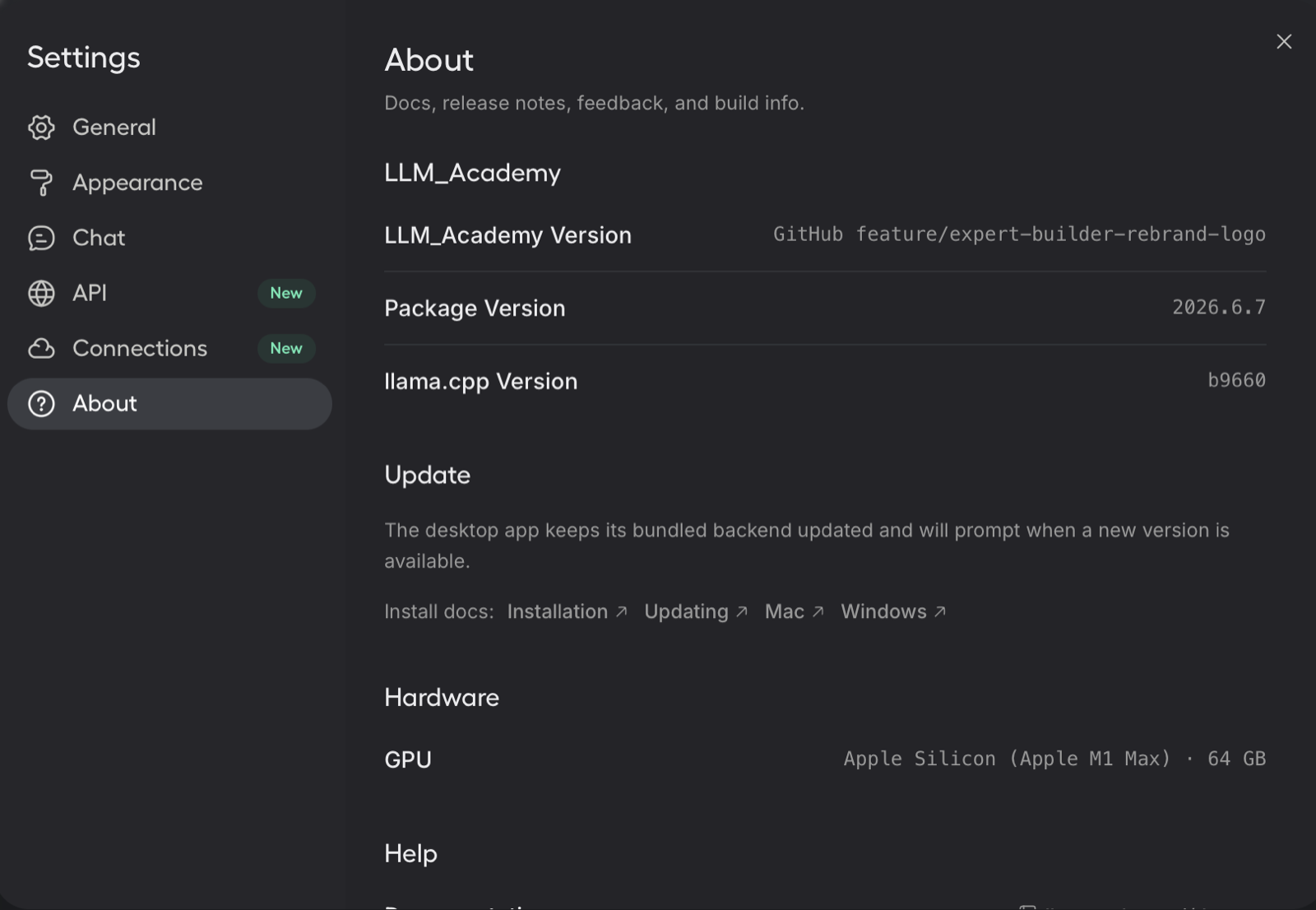 LLM Academy about and update information with documentation links.