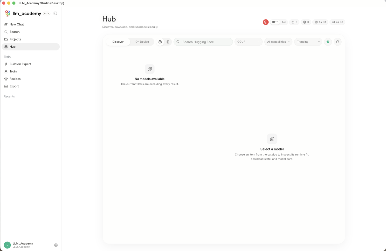 LLM Academy model hub for discovering and downloading open models.