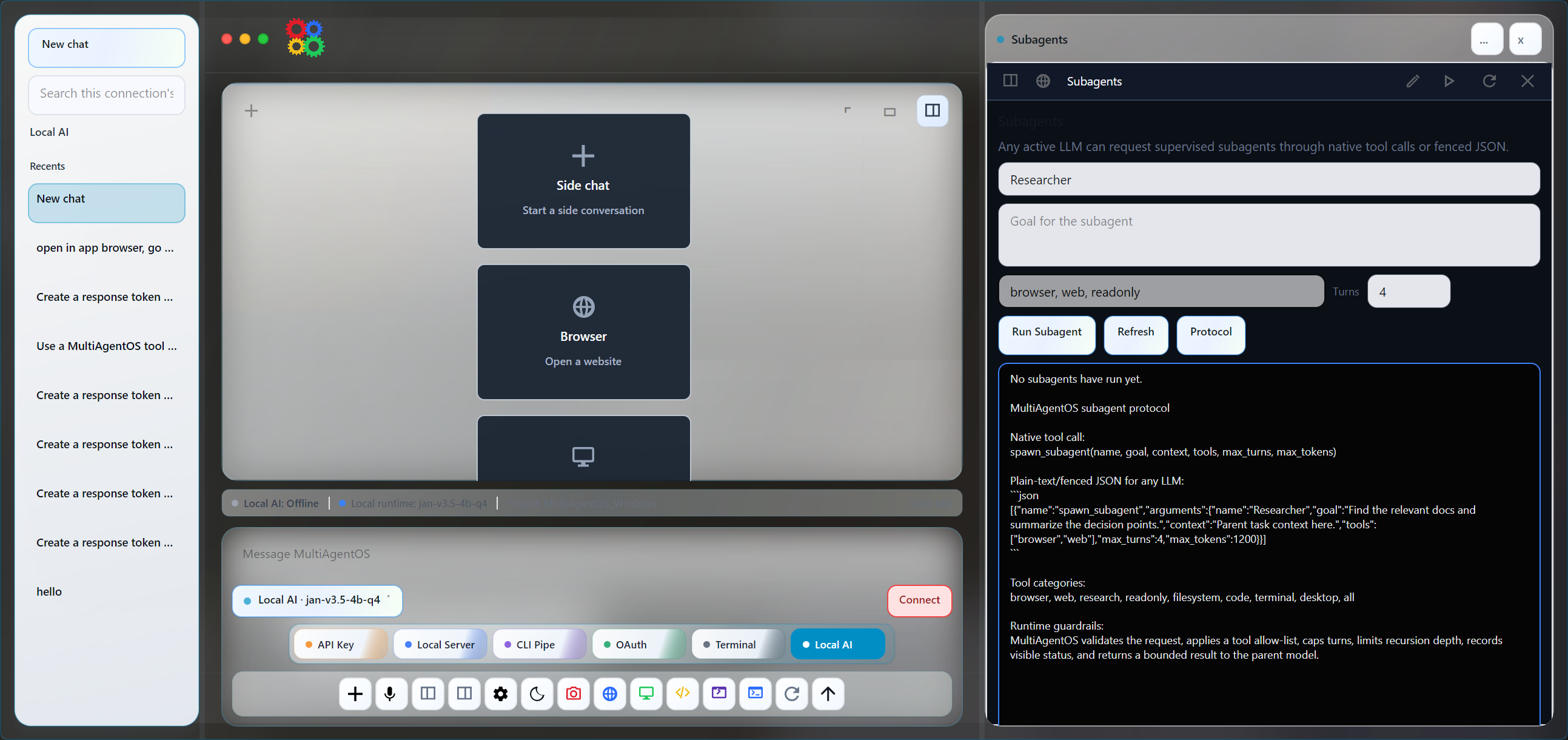 Subagents sidecar screenshot in MultiAgentOS.